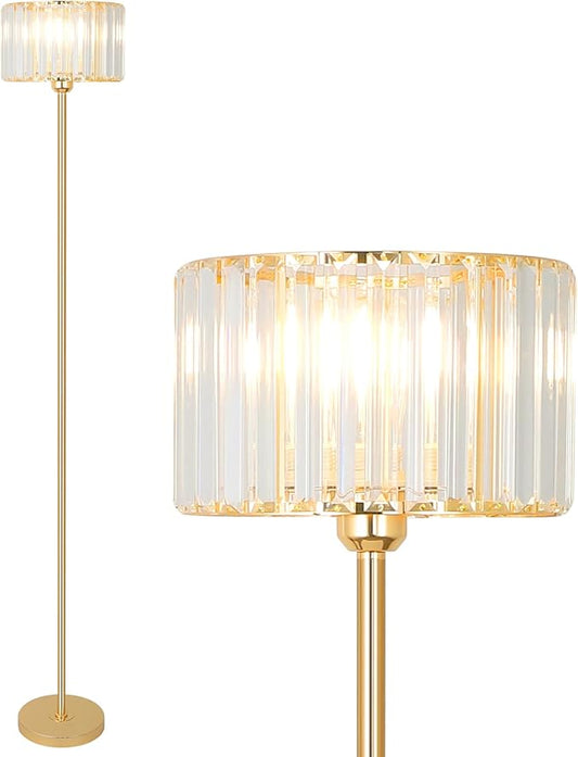 HMVPL Gold Floor Lamp for Living Room, Modern Floor Lamp with K9 Crystal Shade, Brass Standing Lamp with On/Off Switch,Mid Century Tall Lamp Crystal Pole Lamp for Bedroom Corner Office Nursery Reading - Aura Lighting
