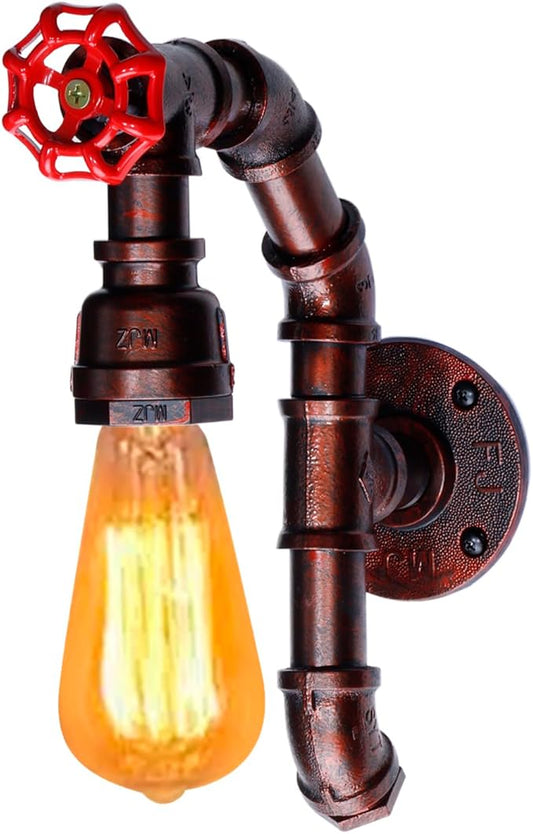 XEYOU Retro Wall lamp Vintage Industrial Steampunk Wall Sconce with Switch Metal Water Pipe Wall Mounted Light Fixture E26 Edison Bulb for Cafe Bar Restaurant Bedroom Livingroom