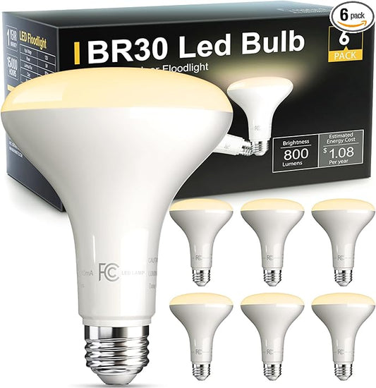 TJOY 6Pack BR30 LED Flood Light Bulb, Dimmable Indoor CRI80 9W Equivalent 65W 2700K Daylight 800 Lumens, 15000 Lifetime Hours for Ceiling, Recessed Can, Living Room and Kitchen, Flicker-Free