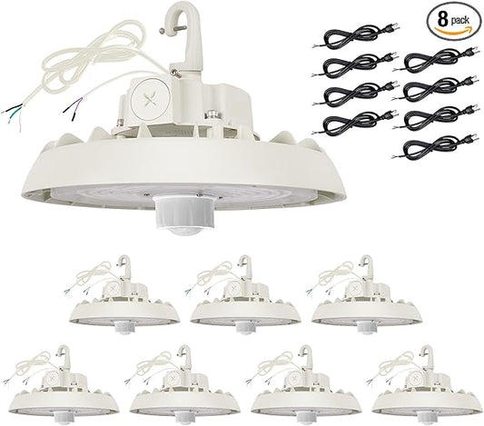 UFO Led High Bay Light with Motion Sensor, 150/200/240W, 21000/28000/33600lm, 2CCT 4000K/5000K, 0-10V Dimmable High Bay Led Shop Lights for Gym Factory Warehouse, Hook,6' Cable, UL&DLC