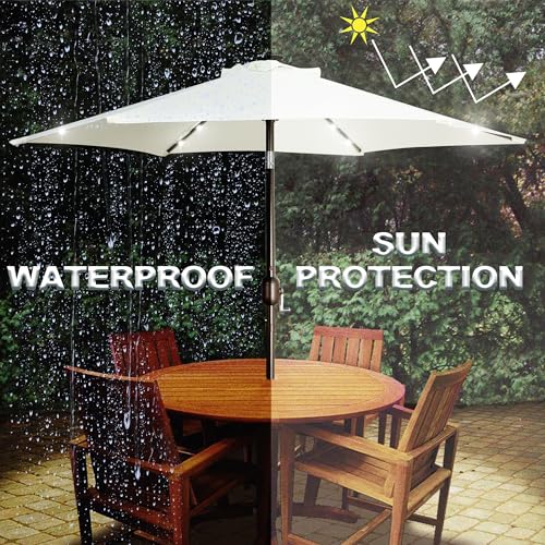 7.5 ft Solar Umbrella 18 LED Lighted Patio Umbrella Table Market Umbrella with Tilt and Crank Outdoor Umbrella for Garden