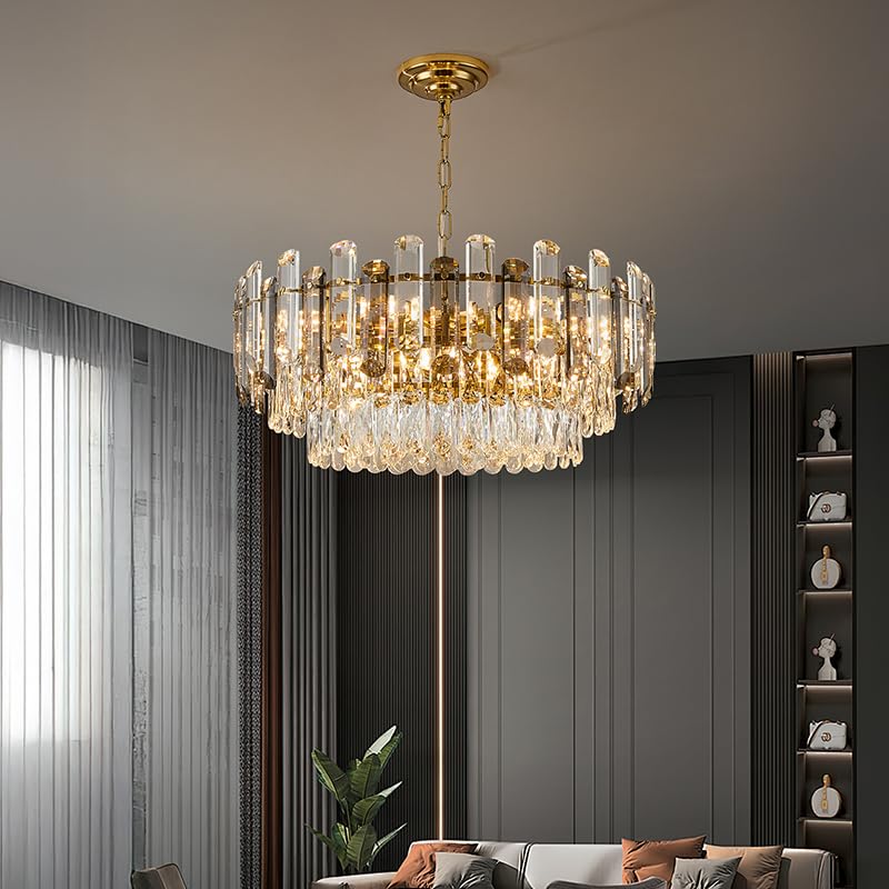 Gold Crystal Chandelier 23.6" Modern Crystal Pendant Light 3