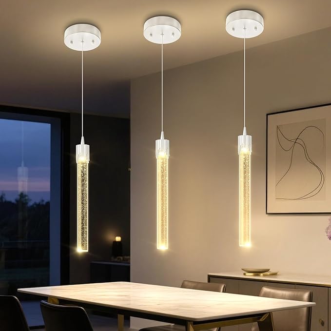 Mini 1 Light Chrome Crystal Pendant Lights,Modern Led Kitchen Island Hanging Light Fixture,Adjustable Pendant Lighting for Kitchen Island,Dimmable 2700k-6000k