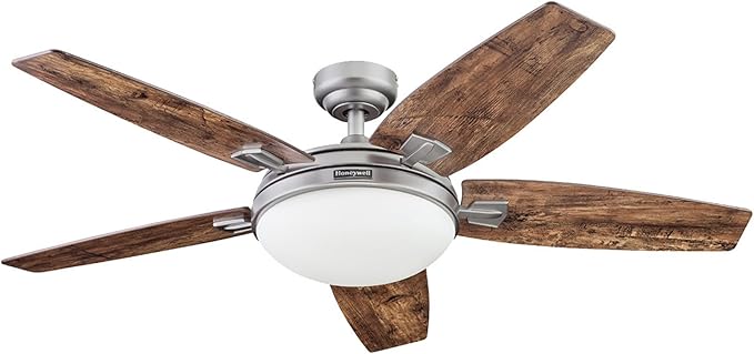 Honeywell Ceiling Fans Carmel Modern 48 Inch Ceiling Fan with Light, Remote Control Fan, LED Indoor Fan with 5 Blades, Gray Oak and Brown Chestnut Blade Finish Options, Silver (51627-01)