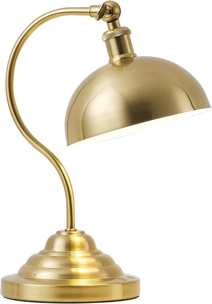 Cordless LED Table Lamp, 180° Swing Arm Desk Lamp, Rechargeable, Dimmable/3 Color/Memory Function, Vintage Rechargeable Table Light for Living Room,Bedroom,Bedside, Brass - Aura Lighting