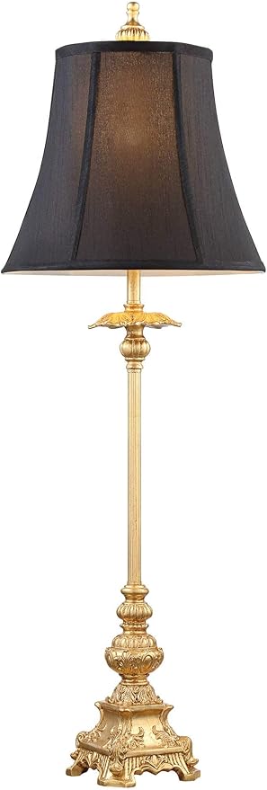 Regency Hill Juliette Traditional French Country Buffet Table Lamps 36.5" Tall Skinny Set of 2 Glam Luxury Style Gold Candlestick Black Fabric Bell Shade for Living Room House Home Entryway