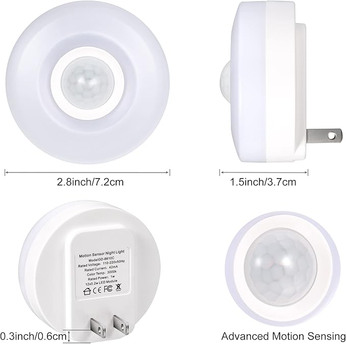 YELKO Night Lights Plug Into Wall,200 Lumen Super Bright Plug in Motion Sensor Light Indoor,Smart Plugin Motion Activated nightlights for Bathroom, Hallway(Cool White 2Pack)