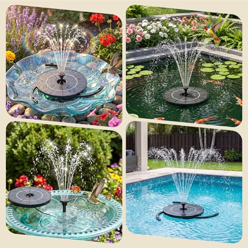 2.8W Solar Fountain Pump with 6 Nozzles & Ground Stakes 3.9ft Cord