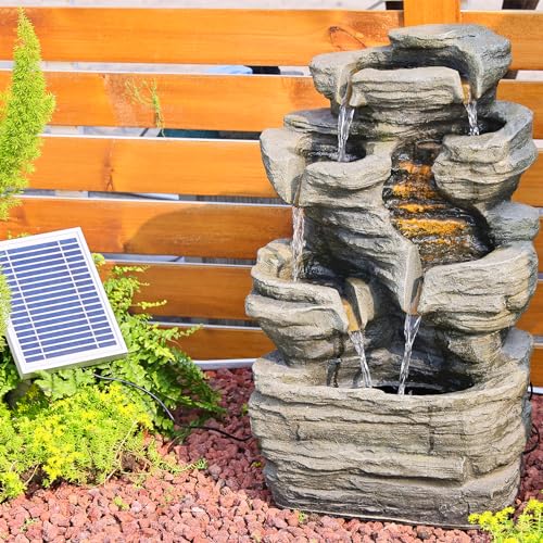 6 Tier Solar Powered Water Fountain Outdoor Waterfall 24.4 in
