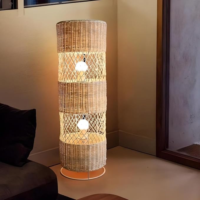 Contemporary Japanese Rattan LED Floor Lamp - Zen Style Lighting for Home 31.4"
