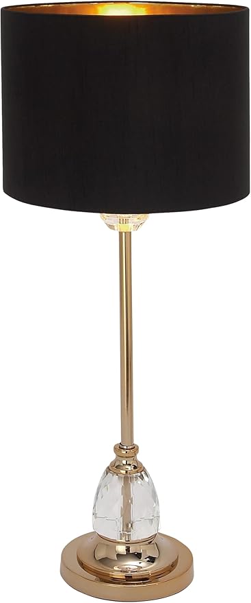 Deco 79 Metal Room Buffet Lamp Table Lamp with Black Shade and Crystal Accent, Lamp 12" x 12" x 31", Gold