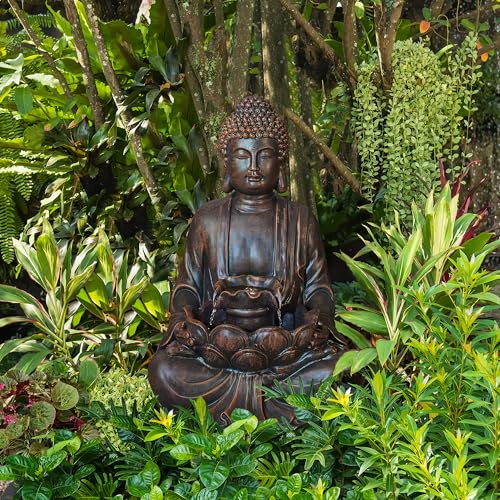 Zen Style Meditating Buddha Statue Fountain Polyresin Outdoor Decoration with Pump and LED Light