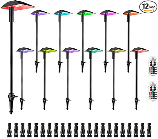 5W RGBW Low Voltage Landscape Lights LED Pathway Lights with Connectors,IP66 Waterproof Color Changing Landscape Lighting 12-24V Landscape Path Light for Walkway Garden Yard Lawn (12Pack) - Aura Lighting