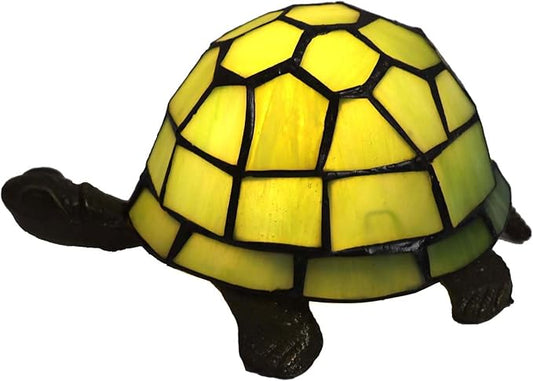 Bieye L10691 Tortoise Tiffany Style Stained Glass Accent Table Lamp Night Light for Bedside Living Room Bedroom (Light Green)
