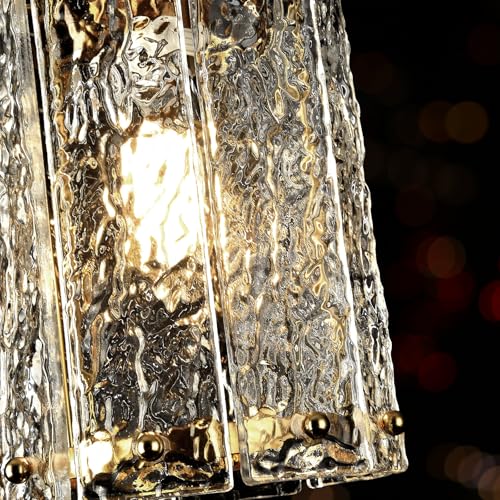 Gold Pendant Lights Kitchen Island 1 Pack Modern Water Ripple Glass Pendant Lights Mini Chandelier Adjustable Hanging Pendant Lighting for Kitchen Island Dining Room Over Sink Table Entryway