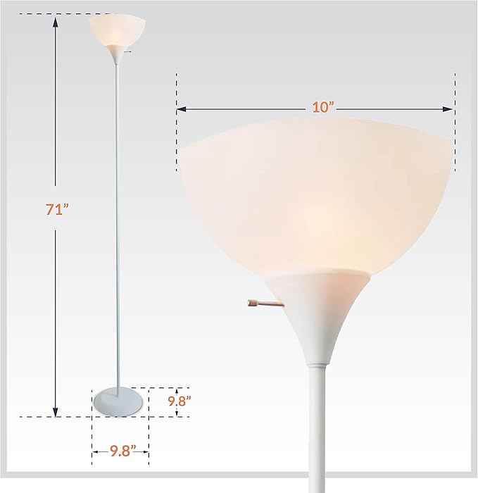 Newhouse Lighting NHFL-JO-WH Joey 71-inch Modern Standing, Torchiere Floor Lamp for Bedrooms, Living Room | Durable Floor Lamp for Home, Office, Reading (White)