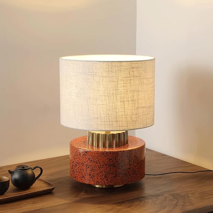 Wabi-sabi Style Ceramic Fabric Desk Lamp Vintage Luxury Living Room Bedroom Backdrop Desk Light Counter Pantry Desk Lamp Villa Clubhouse Library Shop B&B Lighting Fixture