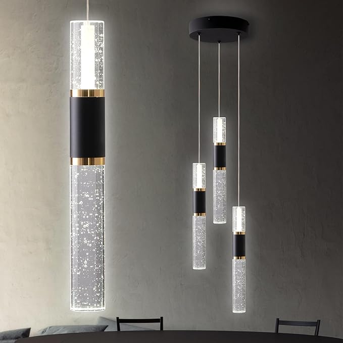 Black and Gold Pendant Light for Kitchen Island,Dimmable Modern Led Pendant Lighting 3 Pack,Luxury Kitchen Island Lighting with Remote 3000K-6500K Color Changing