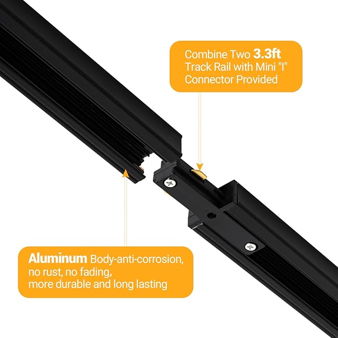VANoopee H Track Lighting Rails Kit, 6.6FT H Type Rails Black with End Caps and Live End Feed Connector, Compatible with Single Circuit 120V H Style Track System, for LED Track Lighting Heads - Aura Lighting