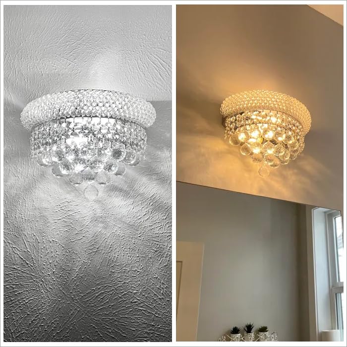 2 Lights Empire Crystal Wall Sconce Light for Living Room Dining Room Bathroom Vanity Mirrors Hallway Bedroom Closet Stairway