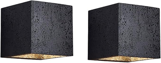 Nordic Modern Wabi-Sabi Black Travertine Wall Sconce Set of 2 - Japanese Style Bedside Light Fixture for Bedroom, Entryway, and Living Room Decor (2pack)