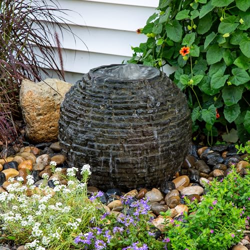 Stacked Slate Sphere Water Fountain and Installation Kit for Yard