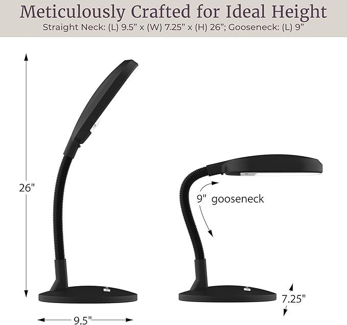 Lavish Home Desk Lamp - Natural Sunlight Lamp with Adjustable Gooseneck - Reading Light for Working, Crafting, Sewing, or Homework (Black)