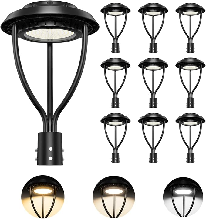 10Pack LED Post Top Light with Photocell, 60W 48W 36W Adjustable, 9000LM Adjustable CCT 3000/4000/5000K Outdoor Pole Lights, IP65 Waterproof Commercial LED Post Light Fixture ETL DLC Listed - Aura Lighting