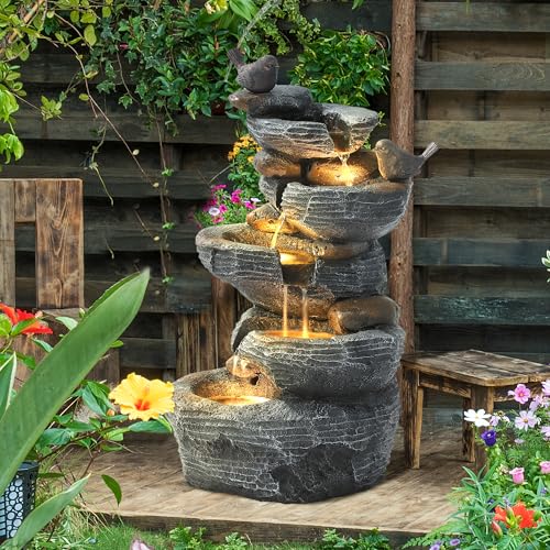 Outdoor 5 Tiers Cascading Rock Water Fountain