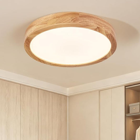Modern LED Ceiling Light for Bedroom: Minimalist Wood Flush Mount Ceiling Light Fixture with Acrylic Lampshade - 4500K Not Dimmable Overhead Ceiling Lamps for Kitchen Hallway Living Room (11.8" Wood)