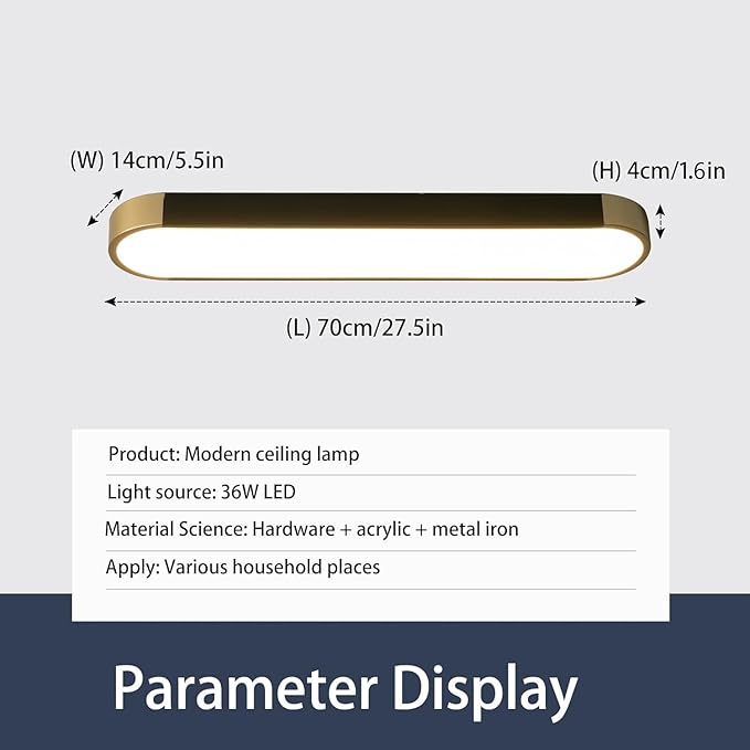 Tioolo Modern Ceiling Light, Acrylic Linear Ceiling Lamp, Dimmable LED Ceiling Light Fixture with Remote Control, Kitchen Dining Living Room Cloakroom Hallway Lighting (36W/27.5in L) - Aura Lighting