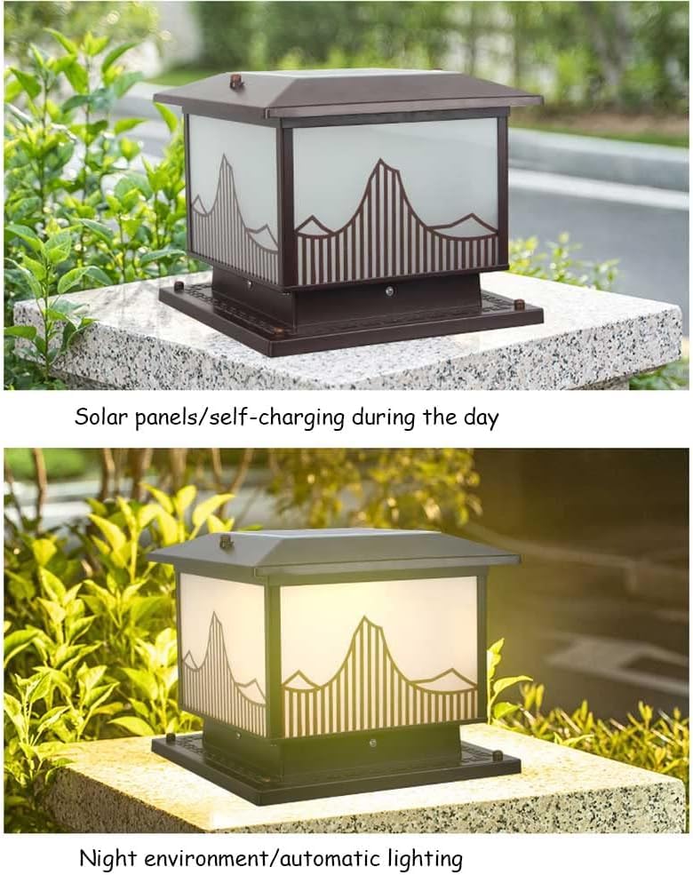 Modern Patio Solar Pillar Lights Square Fence Outdoor Table Lamp Led Pillar Light Adjustable by Remote Control Ip54 Waterproof Classic Vintage Column Lights Deck Walkw