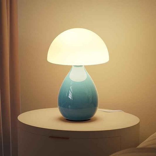 Mushroom Lamp, Vintage Small Table Lamp for Bedroom, Ice Crack Ceramic LED Night Light for Kids, Mid Century Modern Bedside Lamp for Nightstand, Living Room, Home Decor Gift Ideas for Women, Blue