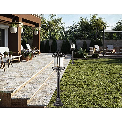 Style Outdoor Pillar Lamp Waterproof Column Lamp Aalloy Street Light E27 Post Light with Glass Lampshade Villa Courtyard Pole Lamp