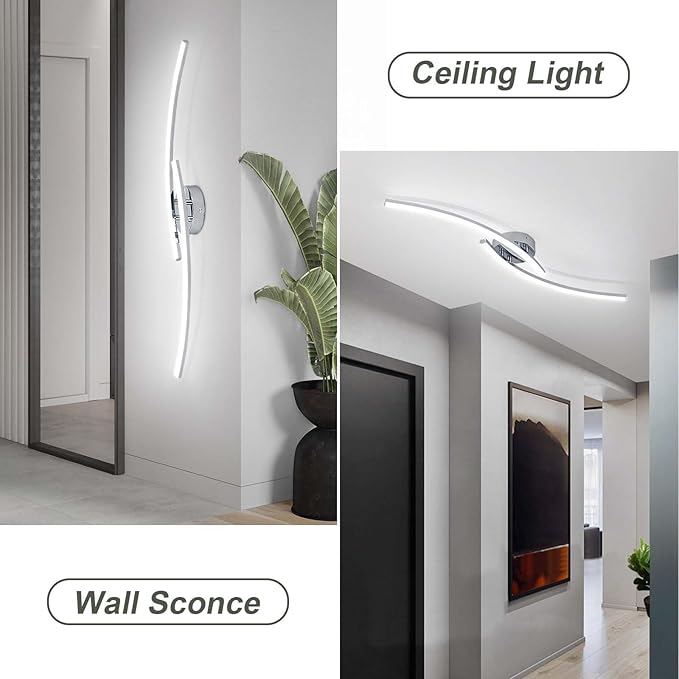31.4Inch Modern LED Ceiling Light 22W Chrome Linear Ceiling Light Fixture 6000K Aluminum Long Flush Mount Ceiling Lights Fixture Lamp for Bedroom Hallway Kitchen Bathroom - Aura Lighting