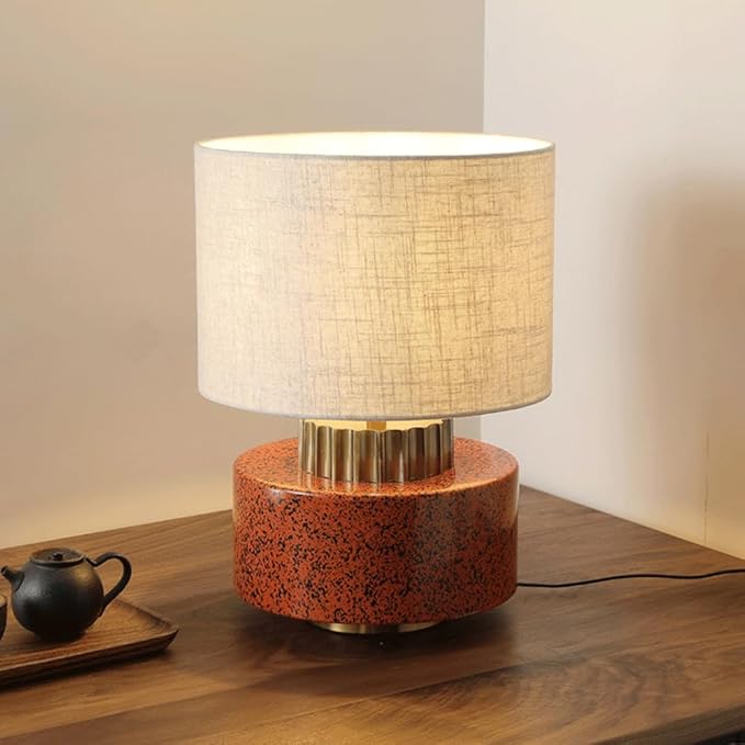 Chinese Vintage B&B Hotel Room Desk Light Wabi-sabi Style Fabric Ceramic Desk Lamp Living Room Bedroom Study Room Reading Table Lamp Coffee Shop Sample Room Showcase Decoration Lighting Fixture
