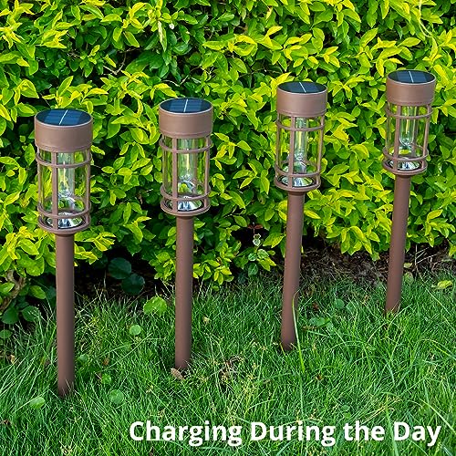 Solar Pathway Lights Outdoor Solar Lights 8 Pack Metal & Glass Design (8 Count)