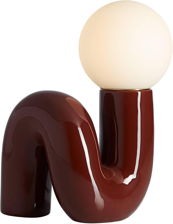 360 Lighting Fondant 11 3/4" Small Mid Century Modern Accent Table Lamp Chocolate Brown Ceramic Single Glass White Shade Living Room Bedroom Bedside Nightstand House Office Home