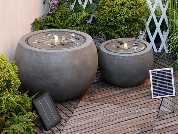 Solar Water Fountain Outdoor Garden Bubbler Large Water Feature Outdoor Fountains Solar Powered with Pebbles for Patio Deck Yard Home Decor Gray
