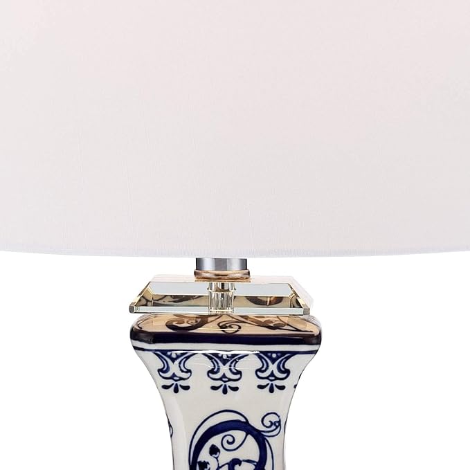 Barnes and Ivy Iris Vintage Asian Chinese Style Table Lamp 28" Tall Porcelain Blue Floral Jar Geneva White Drum Shade Cottage Core Decor for Living Room Bedroom House Bedside Nightstand Home Office