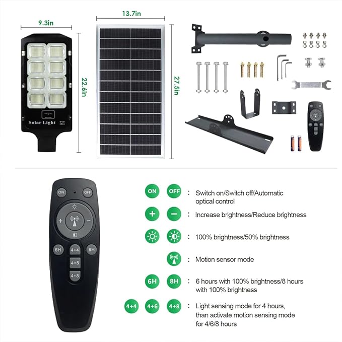 Solar Street Lights Outdoor, 6600W Solar Flood Parking Lot Lights With Remote Security Motion Sensor Led Fixture Dusk to Dawn IP66 Waterproof For Stadium,Pathway,Yard,Driveway,Roadway,Basketball Court