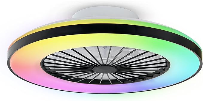 Modern LED Ceiling Light with Fan, RGB Ceiling Fan Lights, 24 Ventilation speeds, infinitely dimmable Light for Living Room, Bedroom, Office, 3000-5500 K (Black & 20" & RGB)