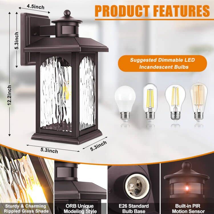 Motion Sensor Outdoor Wall Lights (2 Count)