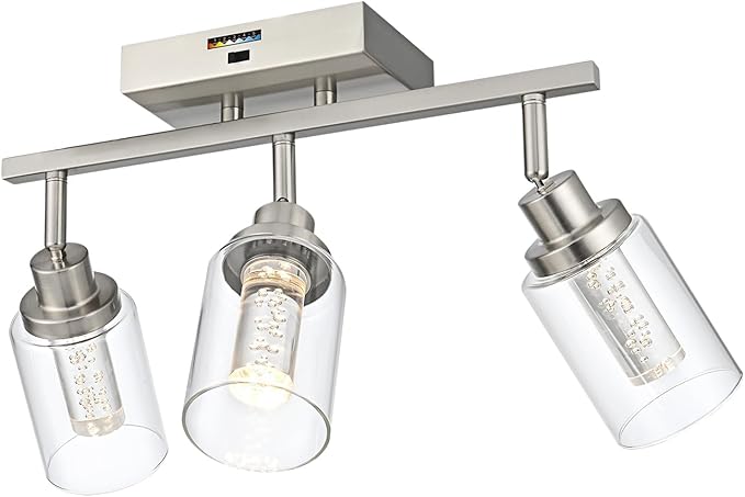 MELUCEE 3-Light LED Track Lighting Brushed Nickel Modern Ceiling Light Bathroom Wall Light with Flexibly Pivoting Heads, Built-in LED Chips, 5-Color Temperature Adjustable - Aura Lighting