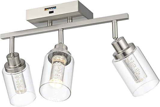 MELUCEE 3-Light LED Track Lighting Brushed Nickel Modern Ceiling Light Bathroom Wall Light with Flexibly Pivoting Heads, Built-in LED Chips, 5-Color Temperature Adjustable - Aura Lighting