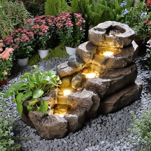 38.2" L Garden Rock Water Fountain Outdoor