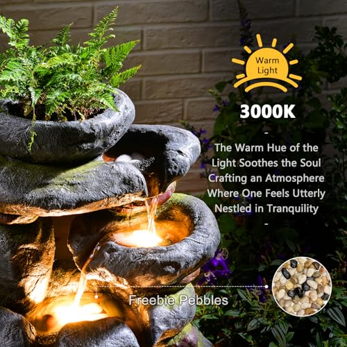 5 Tiers Cascading Solar Water Fountain Outdoor Garden