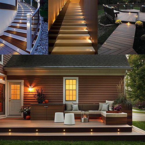 LED Deck Lights Kit 12V Low Voltage Waterproof IP67 Warm White Recessed Deck Lighting In Ground Light for Step Stair Garden Patio Wood Floor Outdoor Landscape Accent Lights Fixtures (10 Count)