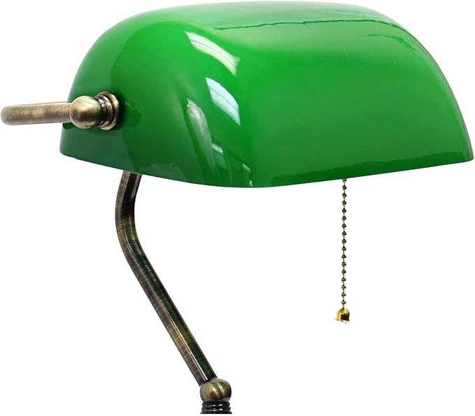 Simple Designs LT3216-GRN Executive Banker's Desk Lamp with Glass Shade, Green
