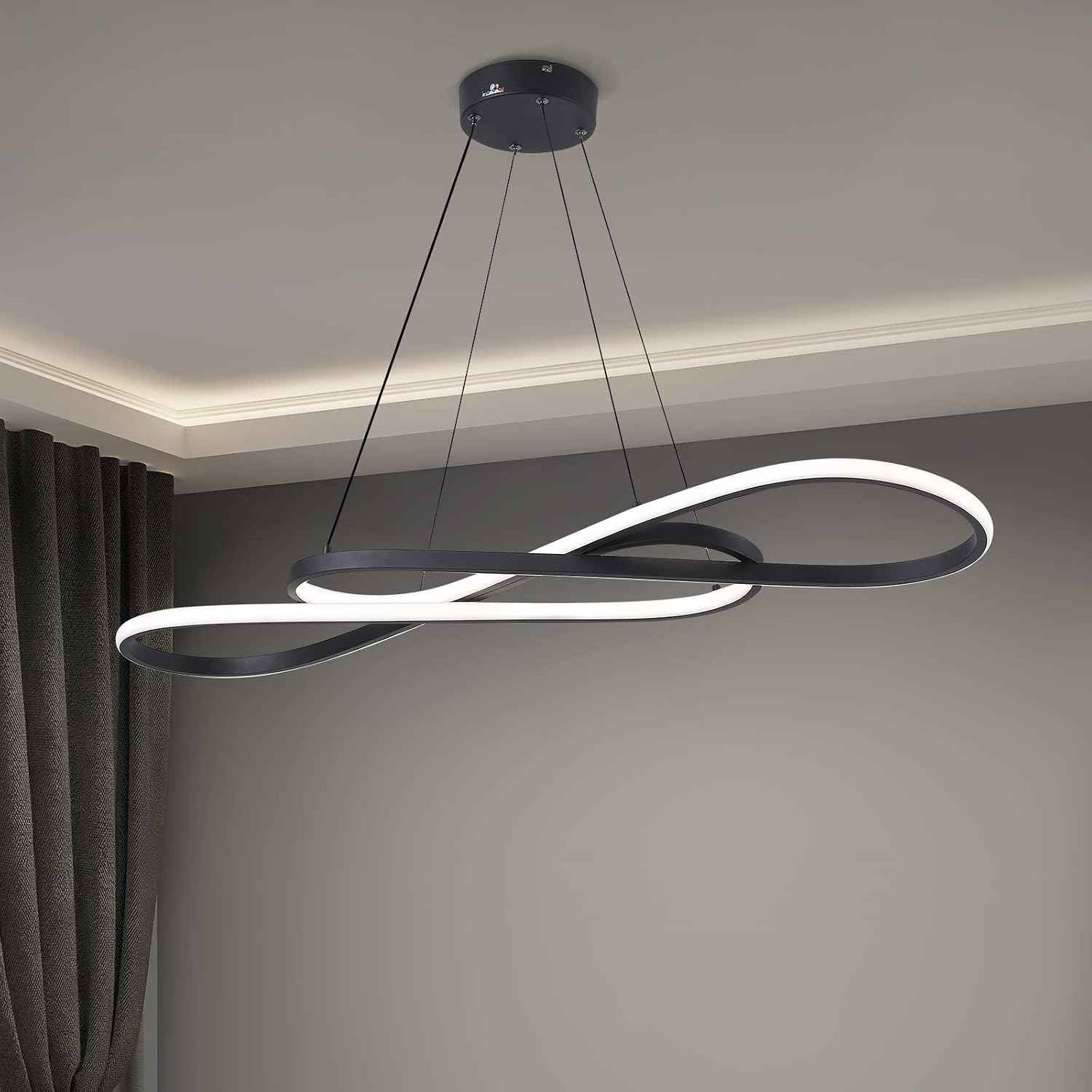 Modern LED dimmable Chandelier 45W Color Temperature 3000K-4000K-5000K Creative Design Suitable for Living Room Dining Room Kitchen Island Bedroom Foyer Note the Shape(Black, 40 Inch)
